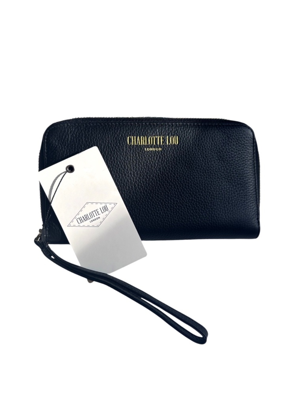 NWT Charlotte Lou London Black Leather Zip Around Wristlet Wallet